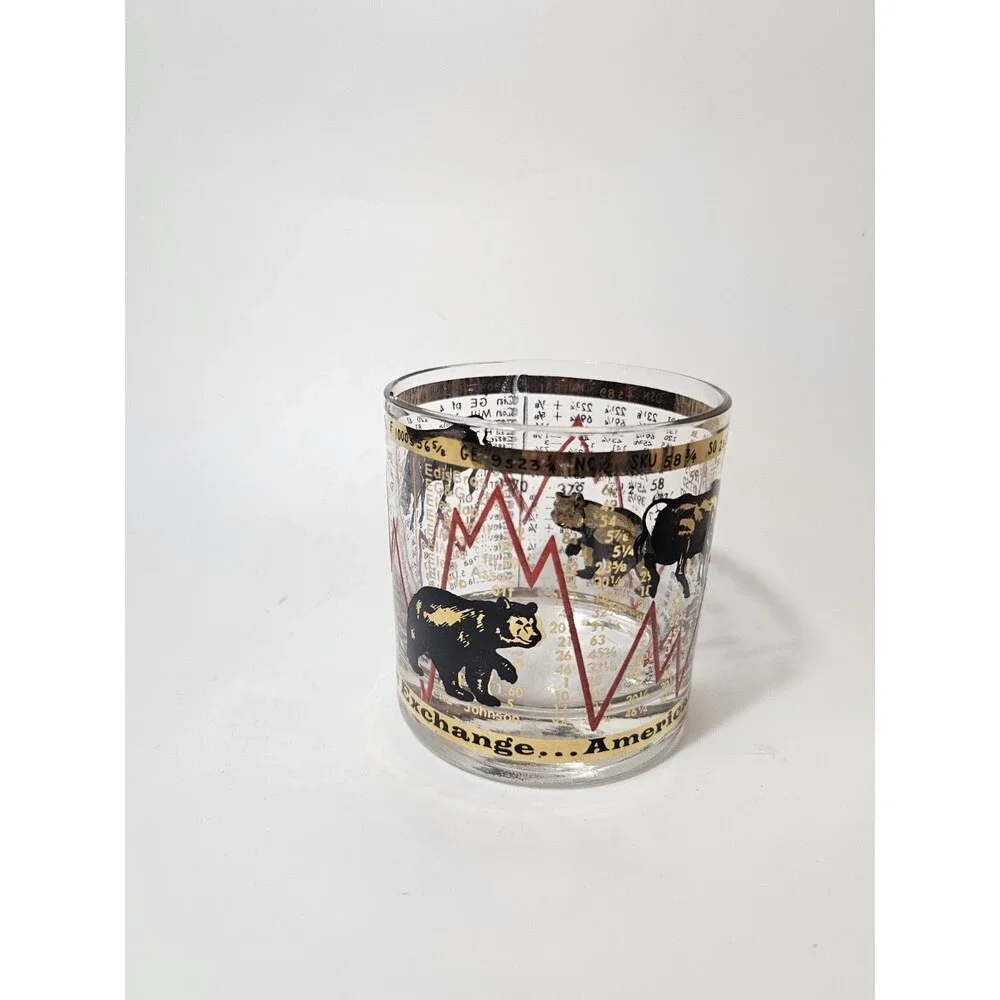 Set of 2 Vintage MCM Hammacher Schlemmer Stock Market Bull/Bear Lowball Glasses